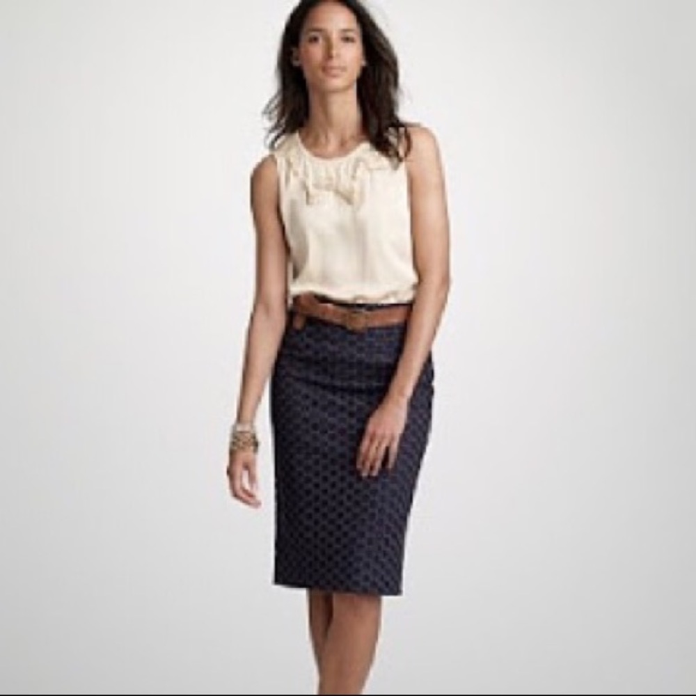 J Crew No. 2  Pencil Skirt in Navy Eyelet